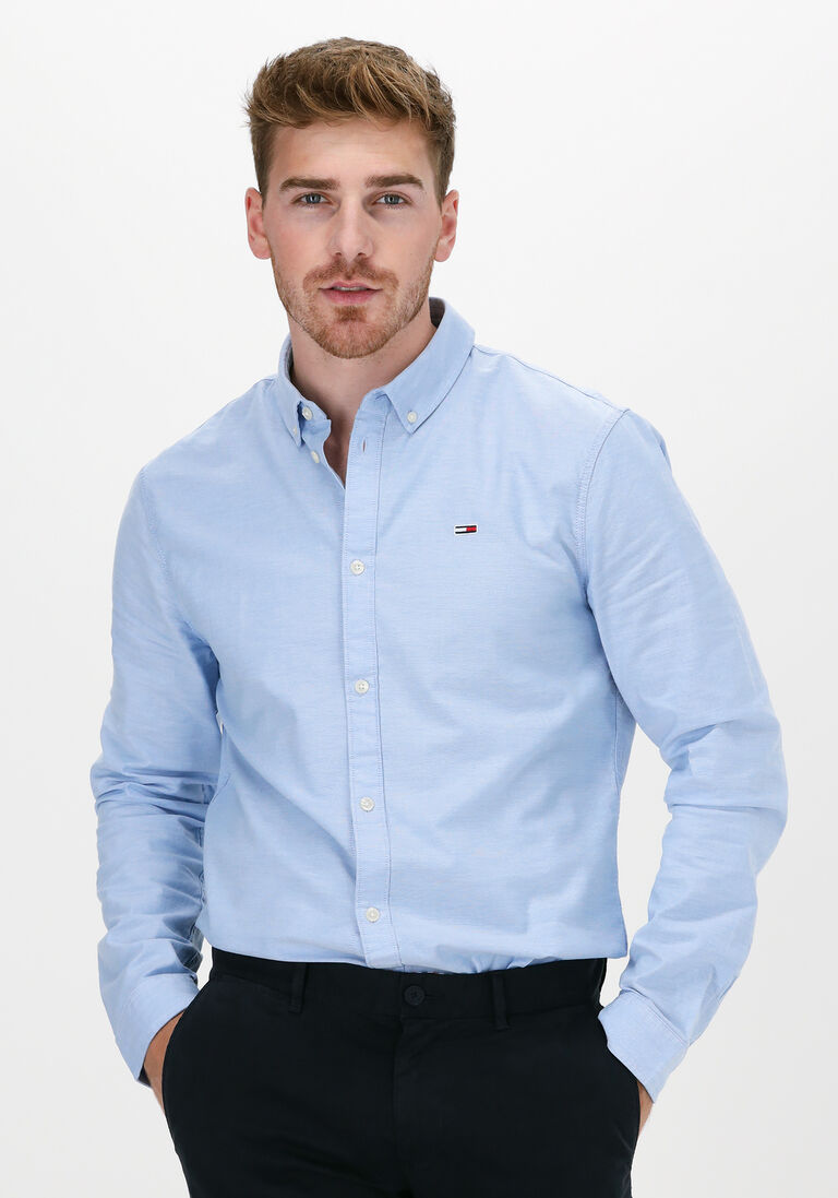 TOMMY JEANS lichtblauwe tommy jeans casual overhemd tjm slim stretch oxford shirt
