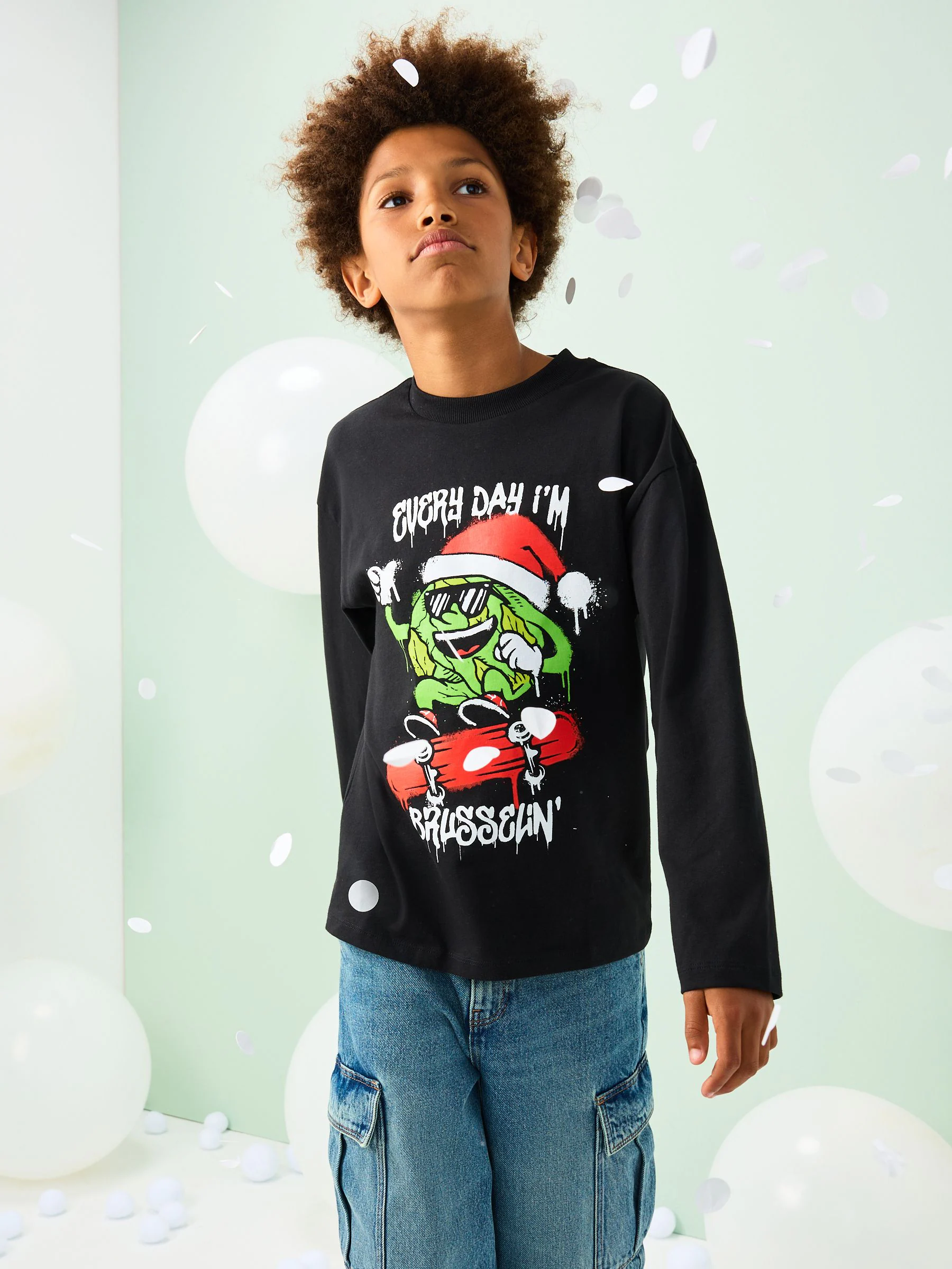 Zwart Graffiti Brussel - Kerstmis T-shirt met Lange mouwen (3-16jr)