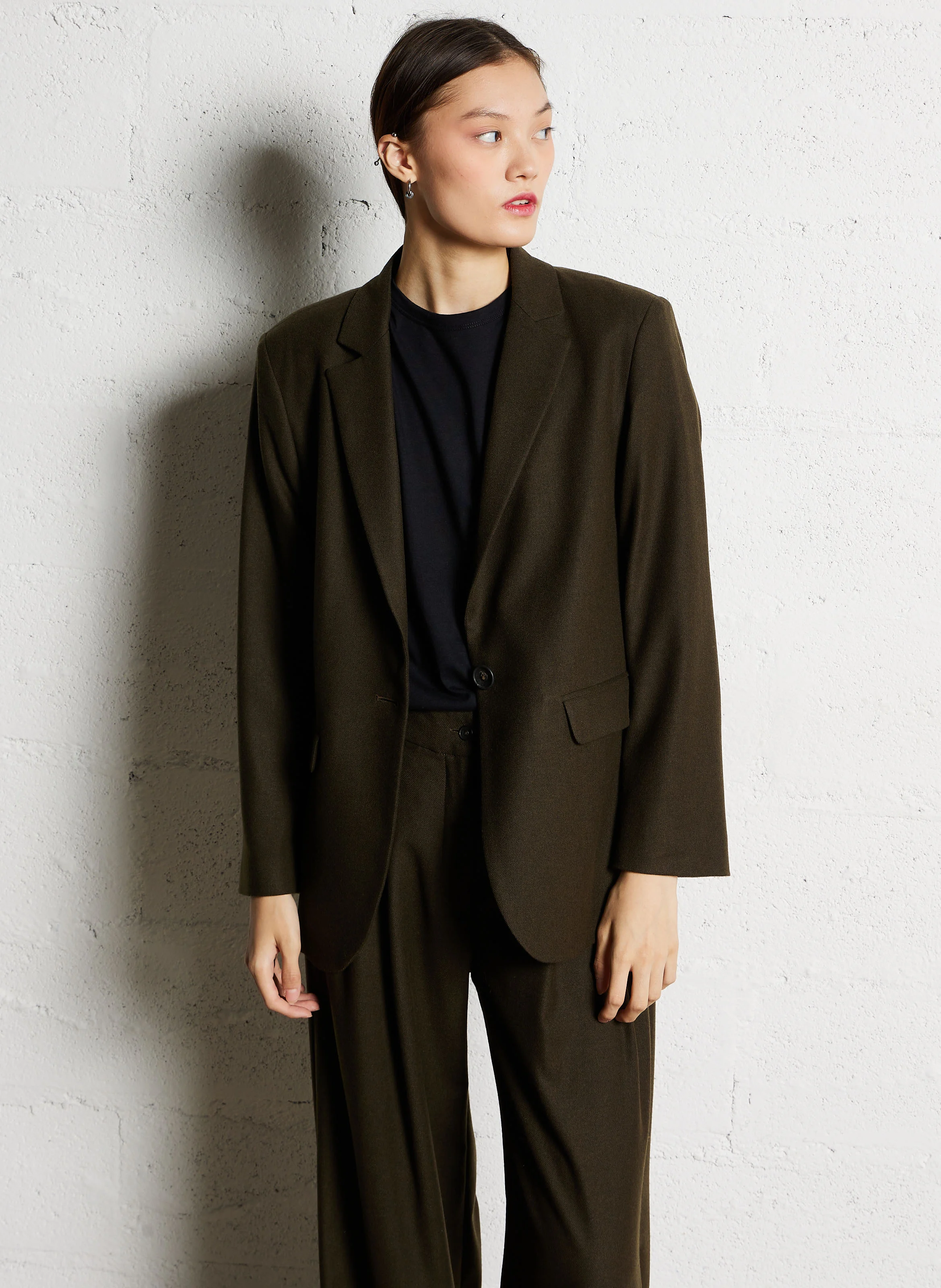 VOUZIETINO - Veste de blazer droite à col tailleur | Kaki