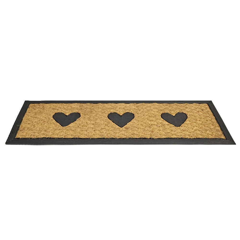 Paillasson d'entrée en coco et plastique motif coeur 25x75cm