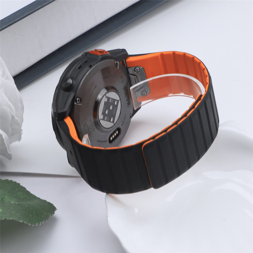 Garmin Approach S62 Bundle Magnet Silikon Dual Color Armband mit 22mm Schnellverschluss (Gelenkumfang: 170-200mm) - Schwarz / Orange