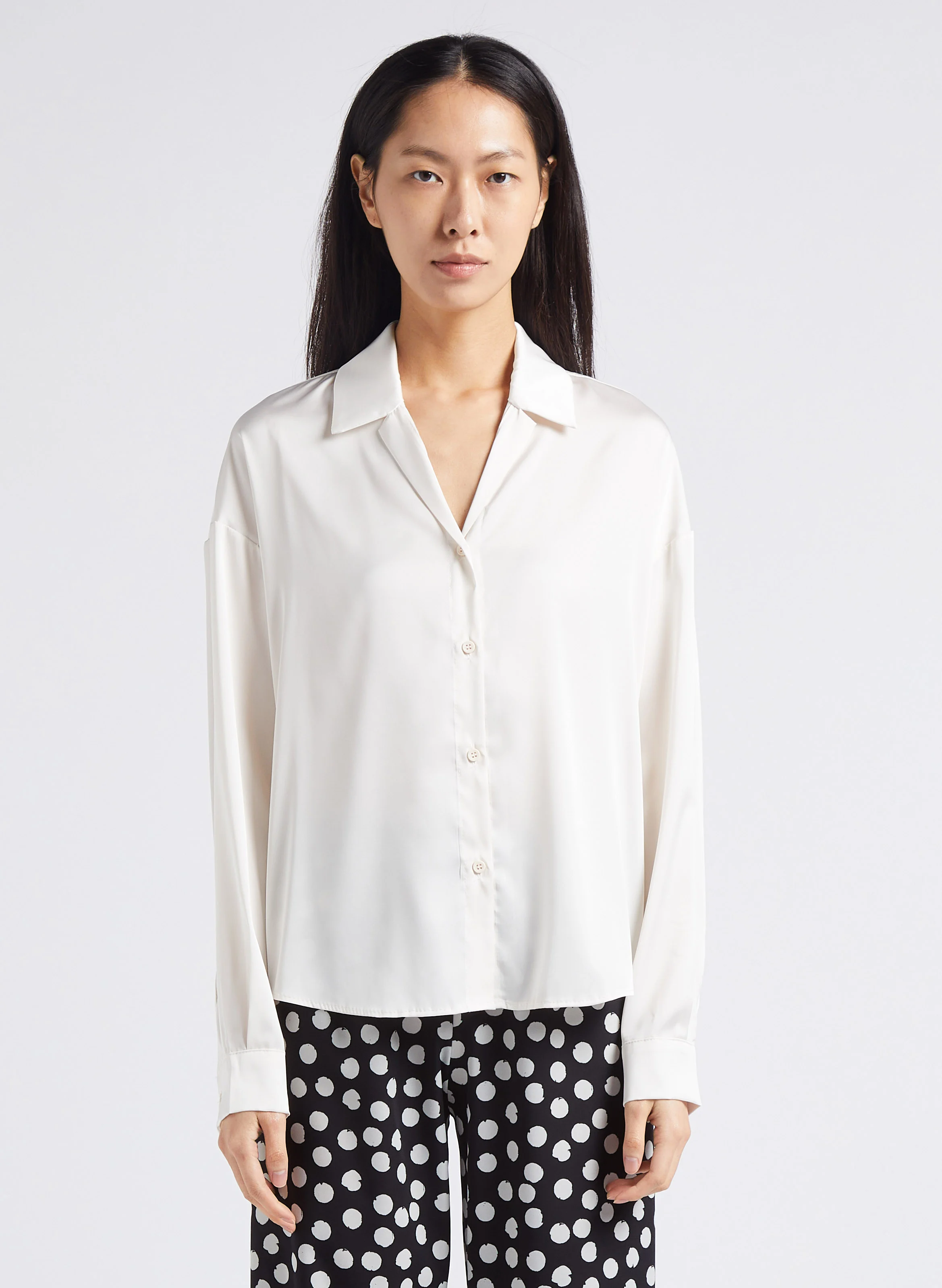 Chemise ample fluide col tailleur aspect satiné | Beige