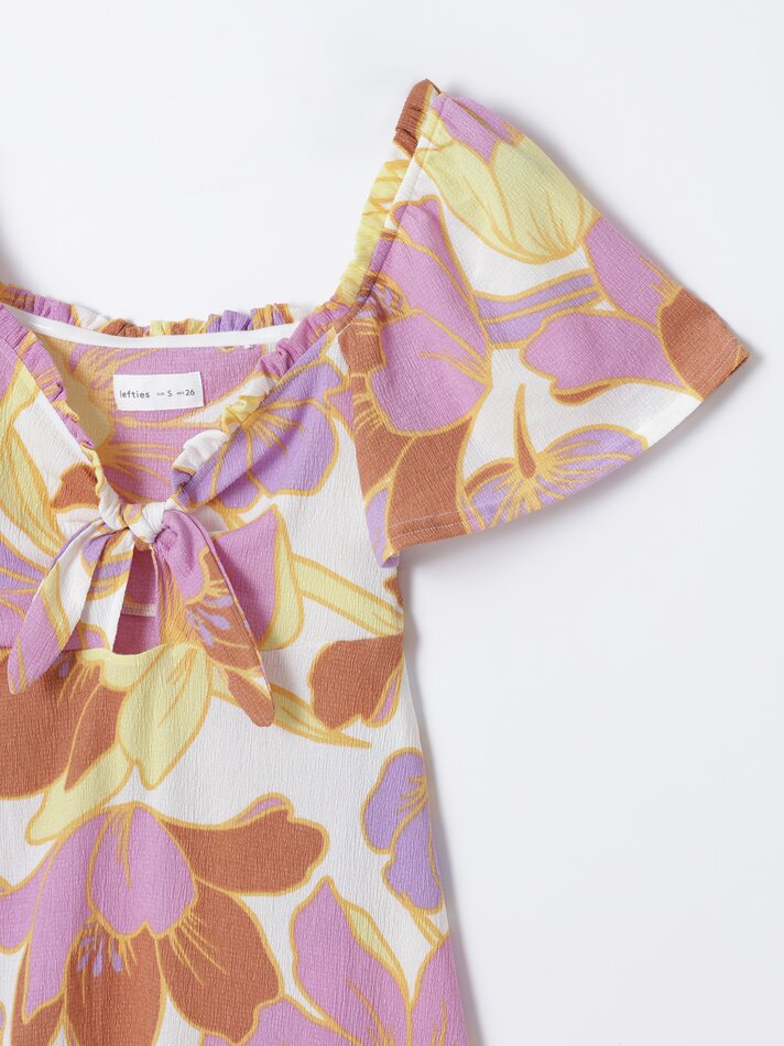 Vestido curto com nó - Rosa/branco