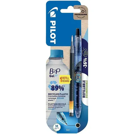 Pilot Gelschreiber B2P 07 schwarz + Mine Blister plastikfrei