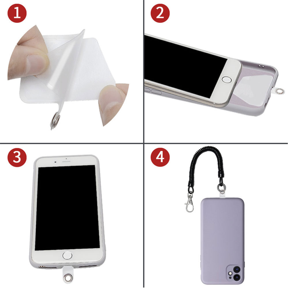 (20-90cm) Anti-Lost Universal Spiralkabel Handykette für Schutzhülle   2x Selbstklebende Einlagen - Schwarz / Transparent