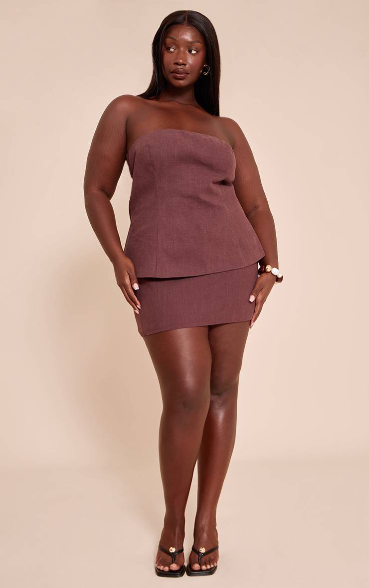 Deep Chocolate Jupe Courte Évasée En Lin Premium Grande Taille - Ensemble Coordonné