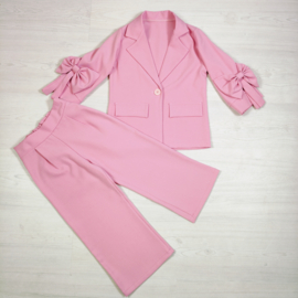 Girls Elegant Bow Blazer Set - roze