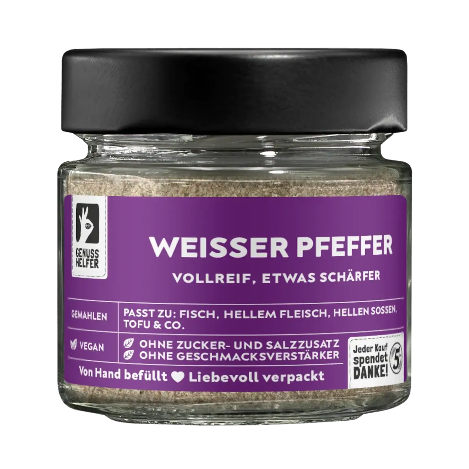 Pfeffer weiß, gemahlen, im Glas