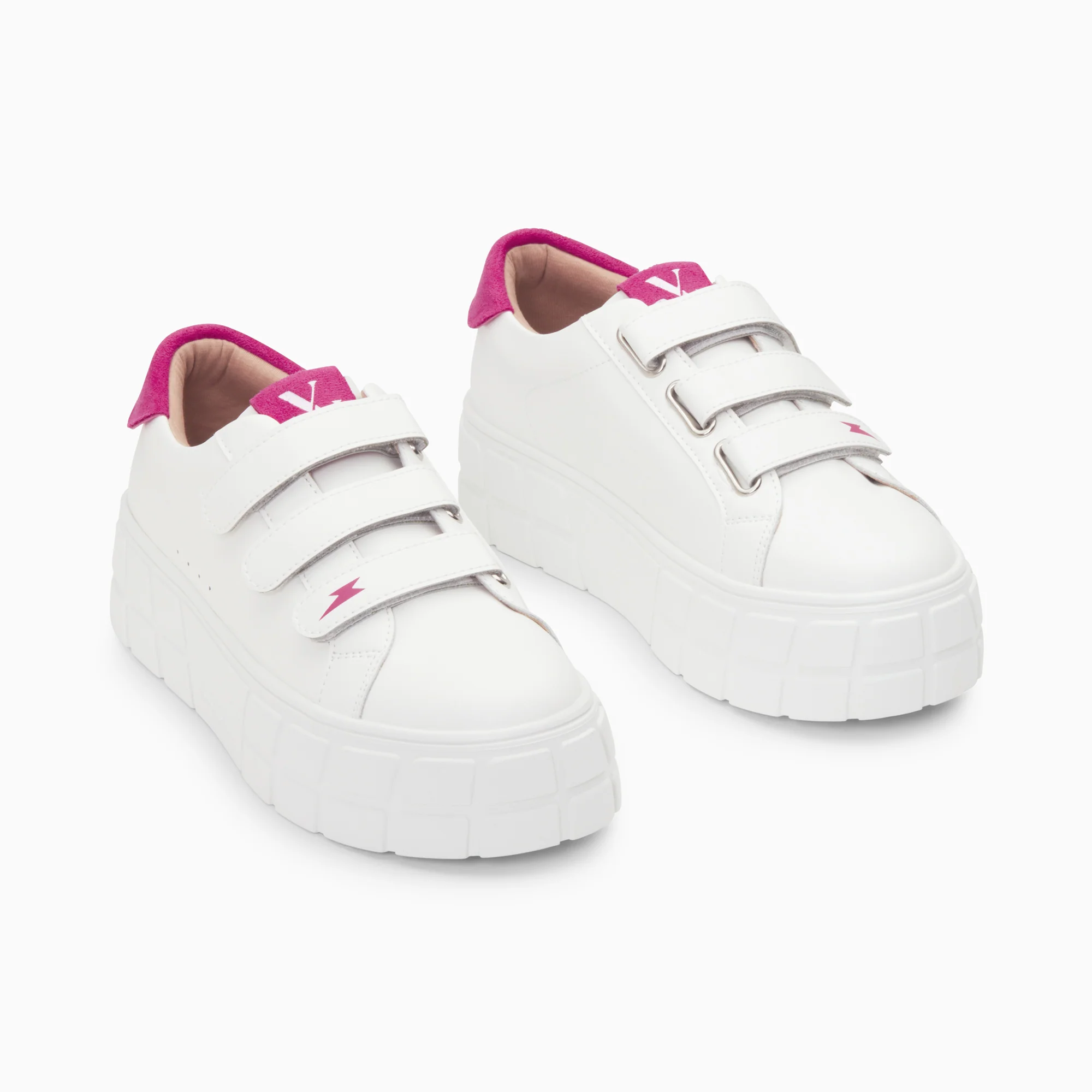 Sneakers-Baskets Coraline blanc et fuchsia à plateforme
