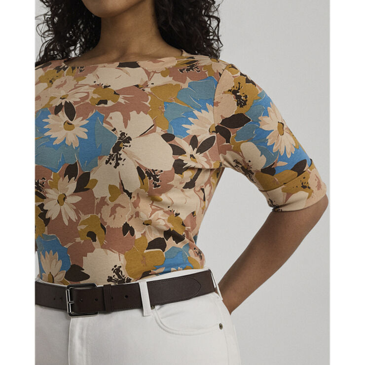 Lauren Ralph Lauren RFND STRTCH 1X1 RIB-ELB SLV BT NK T Cream multi