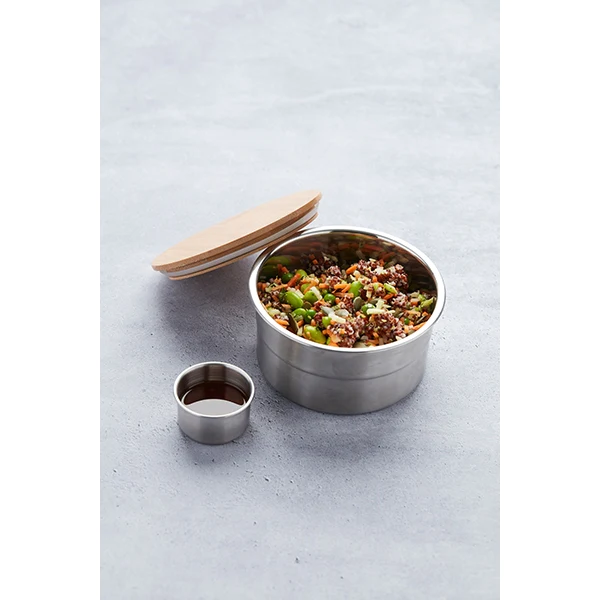 Lunch box ronde en inox 600 ml et couvercle en bambou Point Virgule