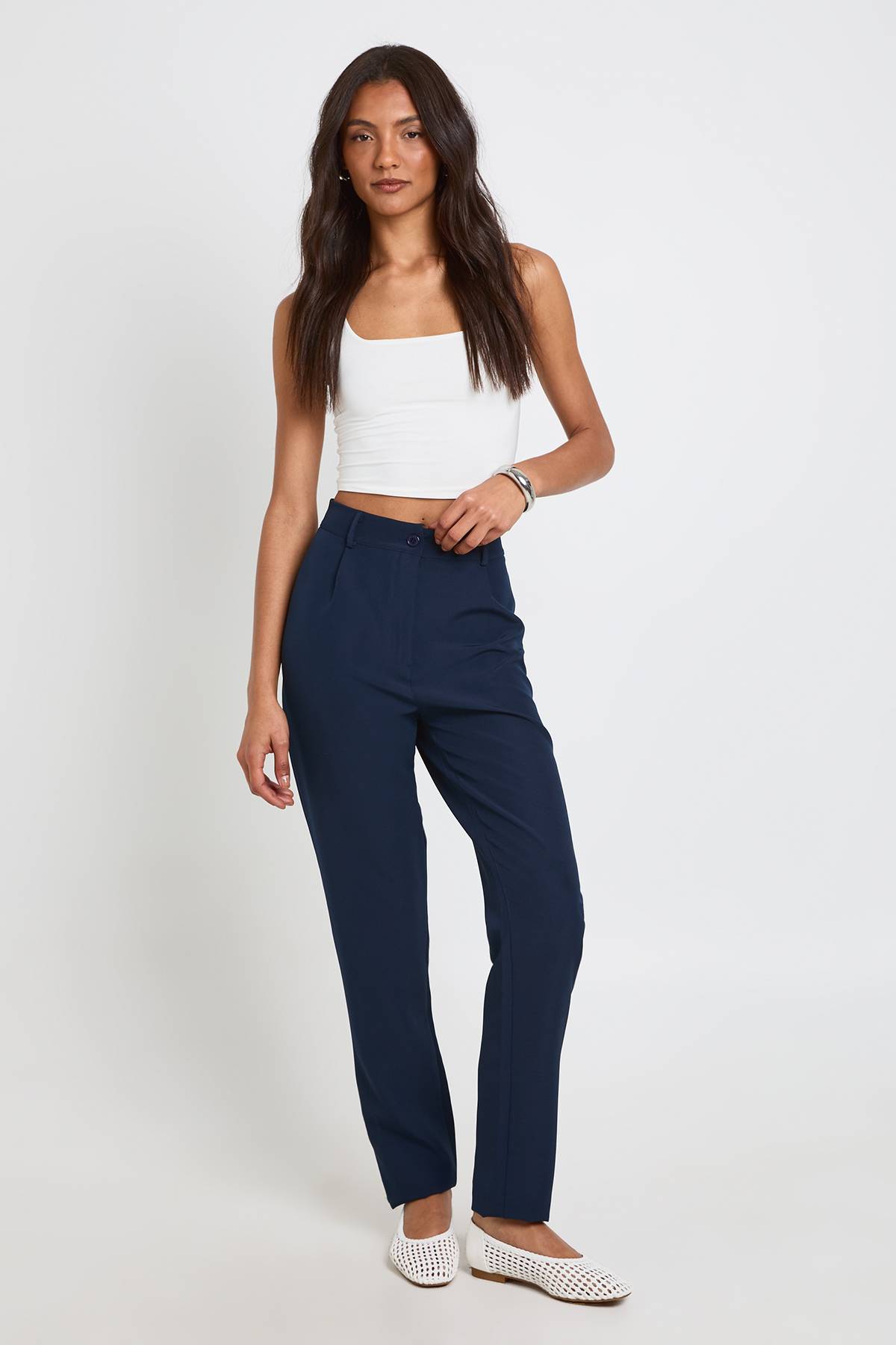 boohoo Pantalon De Tailleur Fuselé Taille Haute Pour Grandes Tailles