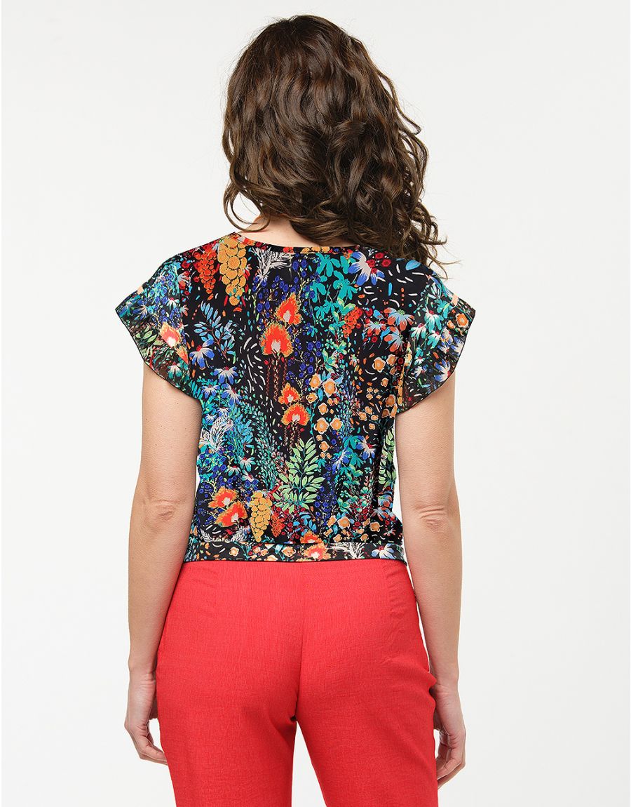 Top fluide noir fleuri