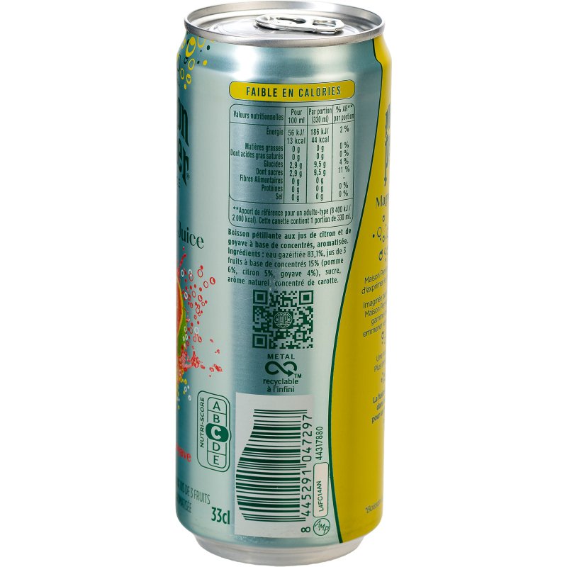 Eau gazeuse Maison Perrier & Juice citron goyave 33 cl - 24 canettes