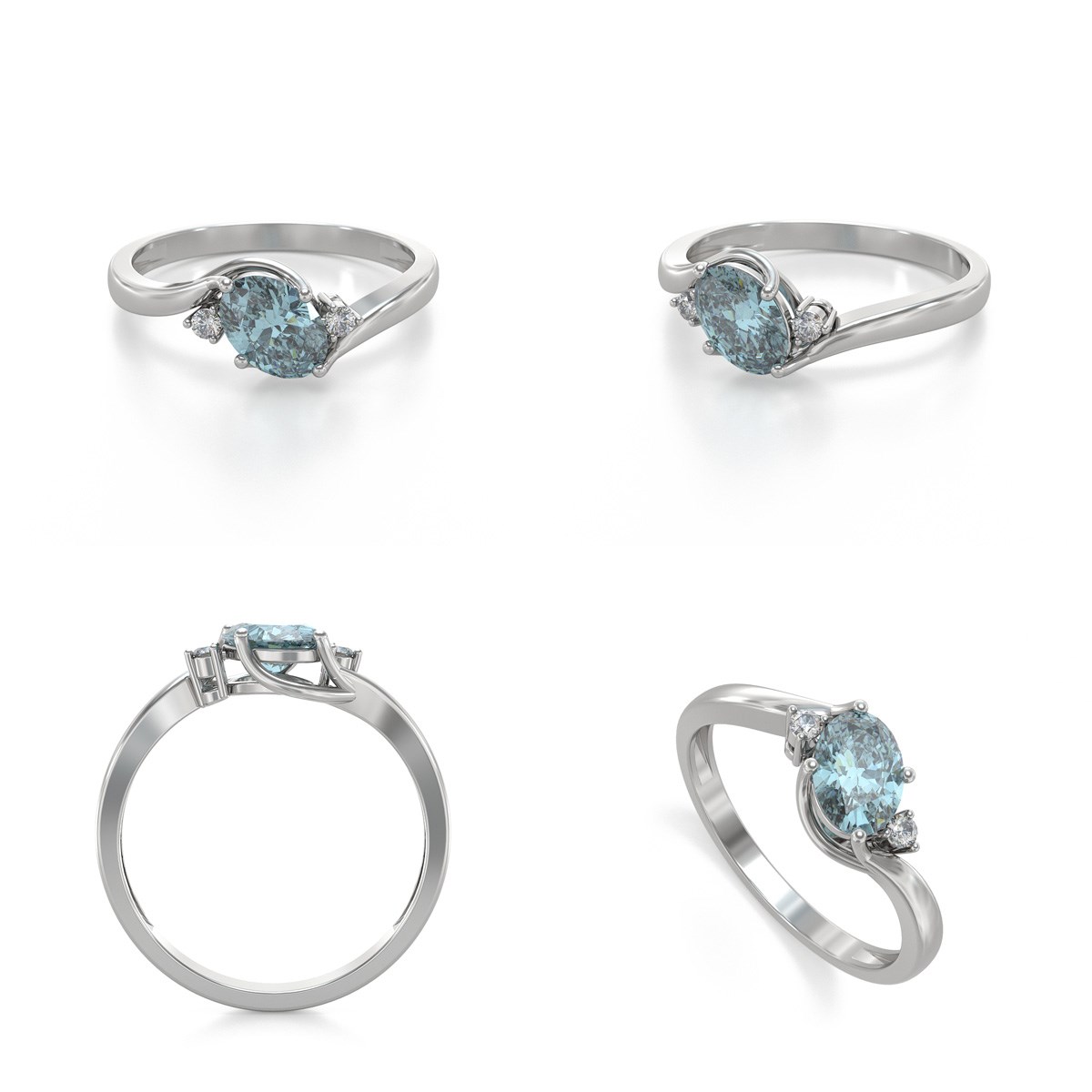 Bague Élégante en Aigue-Marine et Diamants sur Argent 925 | Aden Bijoux