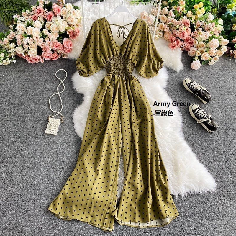 Yearnin - Jumpsuit met pofmouwen en stippen