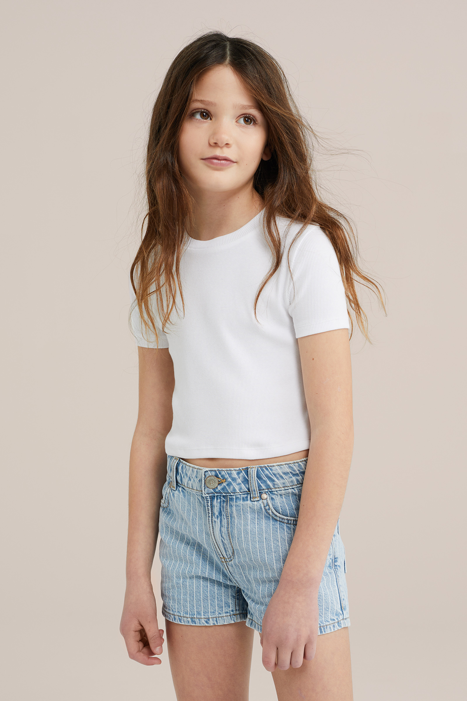 Meisjes cropped T-shirt van ribstof WE Fashion Wit