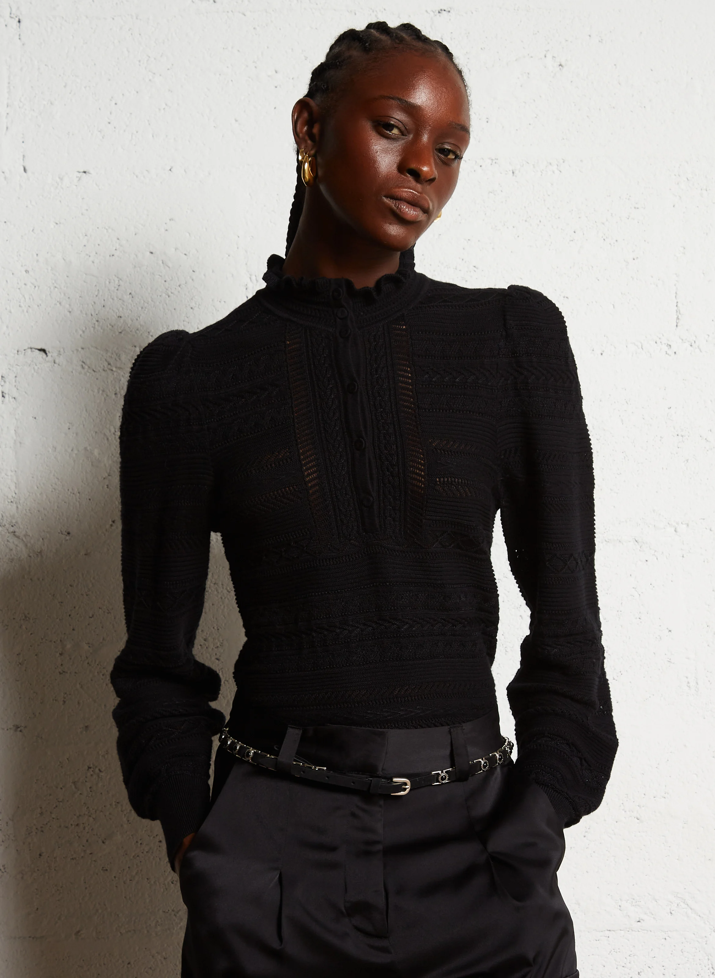 BERYL - Ceinture en cuir velours | Noir