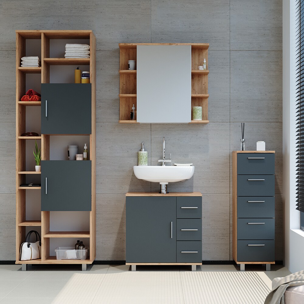 Vicco Beistellschrank Ilias 95 x 30 cm - Midischrank Badezimmerschrank Badschrank Schrank Regal Eiche Anthrazit