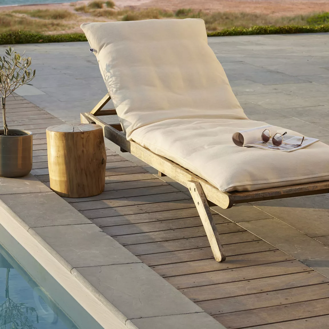 Housse de coussin pour bain de soleil (190 x 70 cm) Naia Ecru