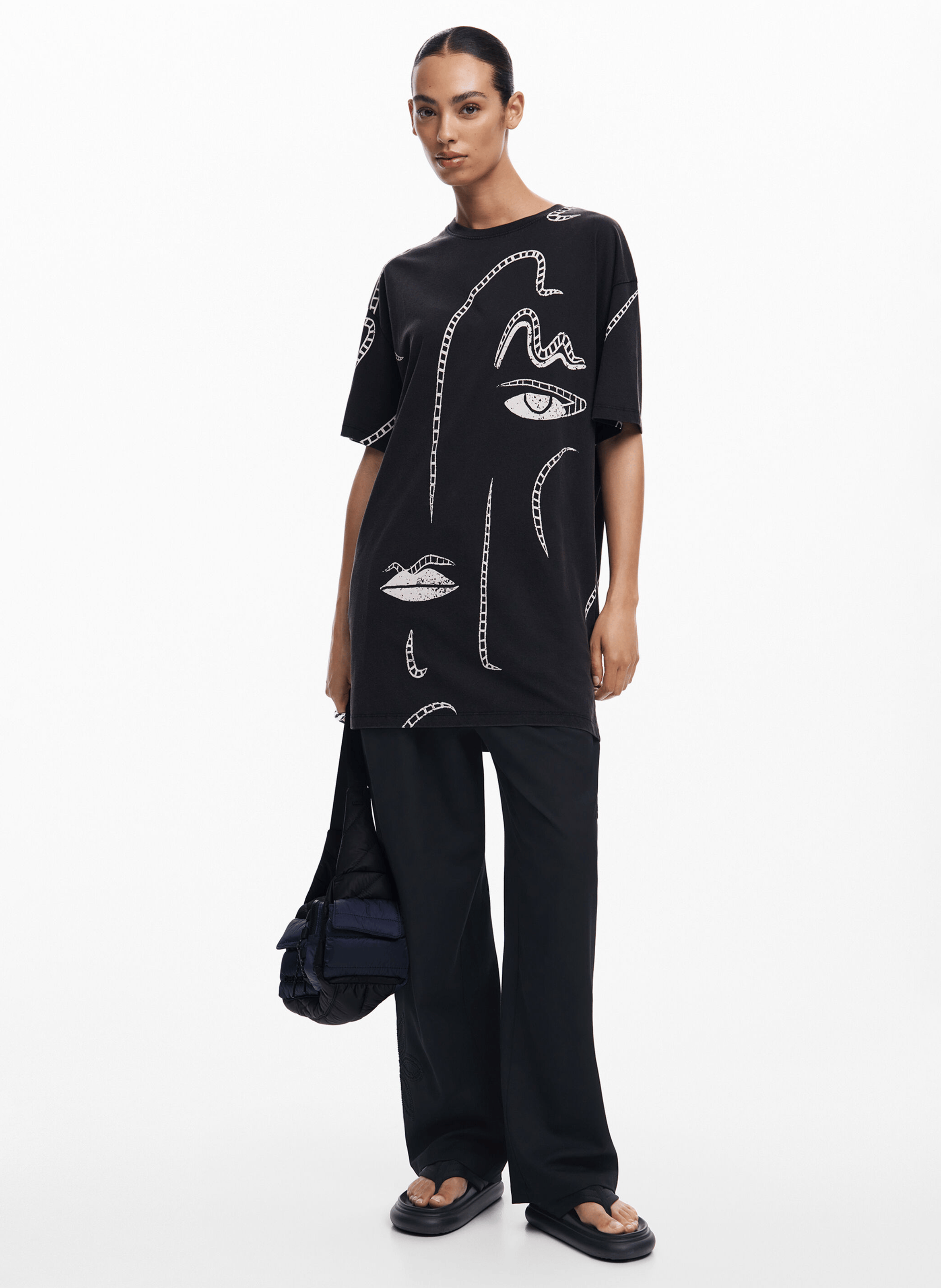 Tee-shirt long imprimé en coton | Noir