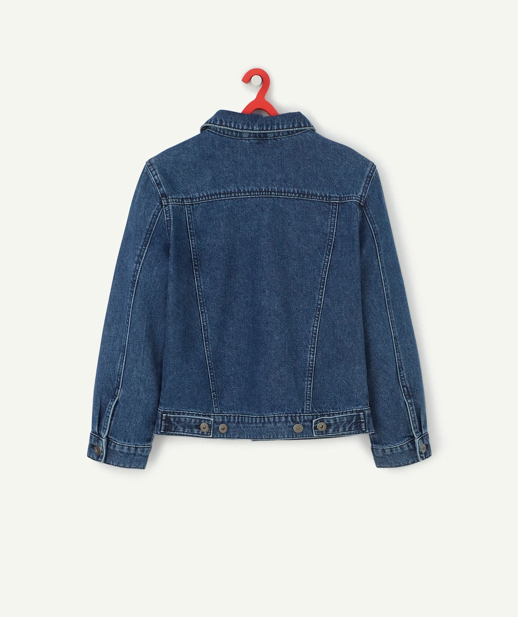 VESTE EN JEAN MIXTE AVEC COL EN BOUCLETTES AMOVIBLE
