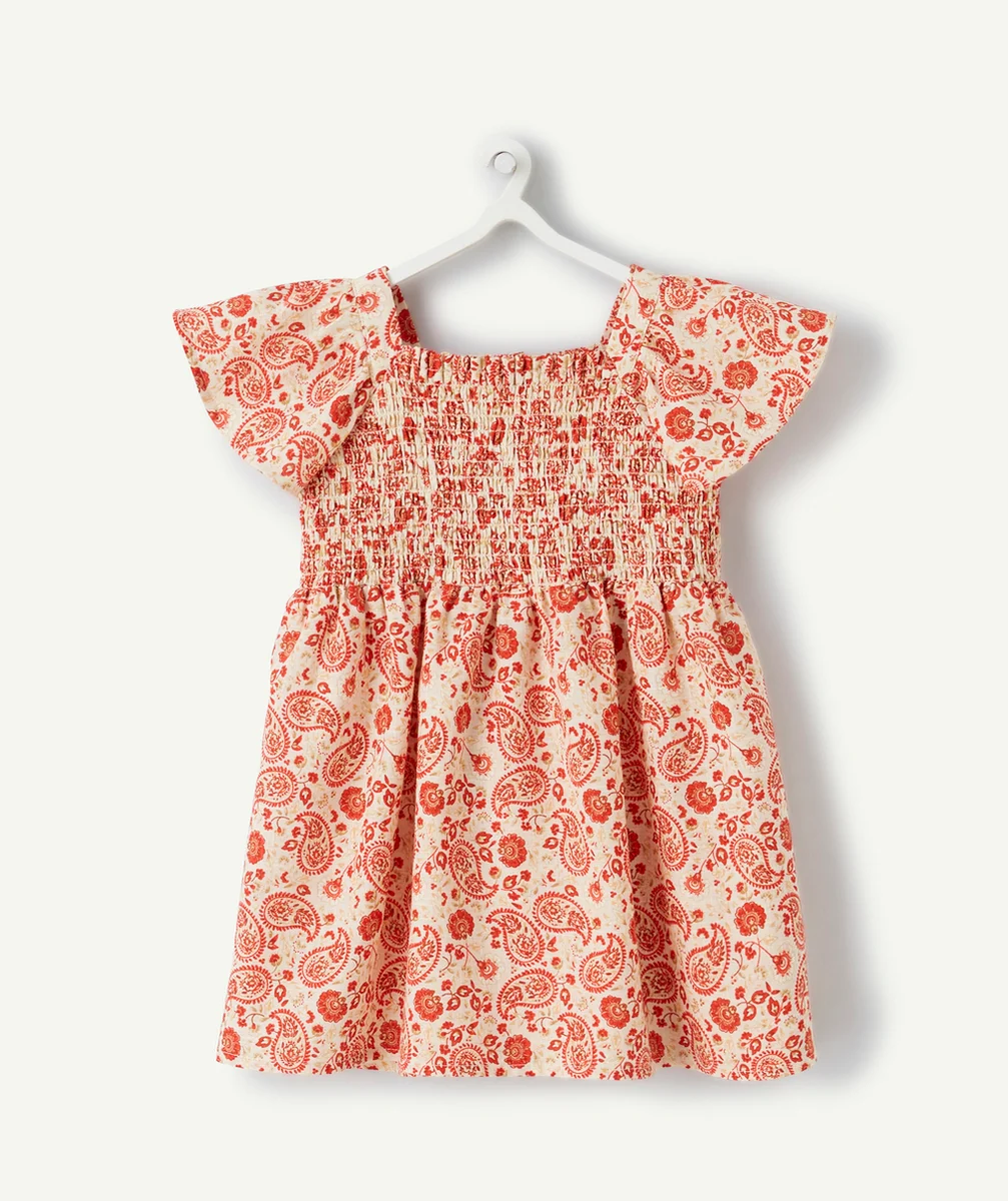 ROBE BÉBÉ FILLE EN COTON AVEC IMPRIMÉ CACHEMIRE ROUGE