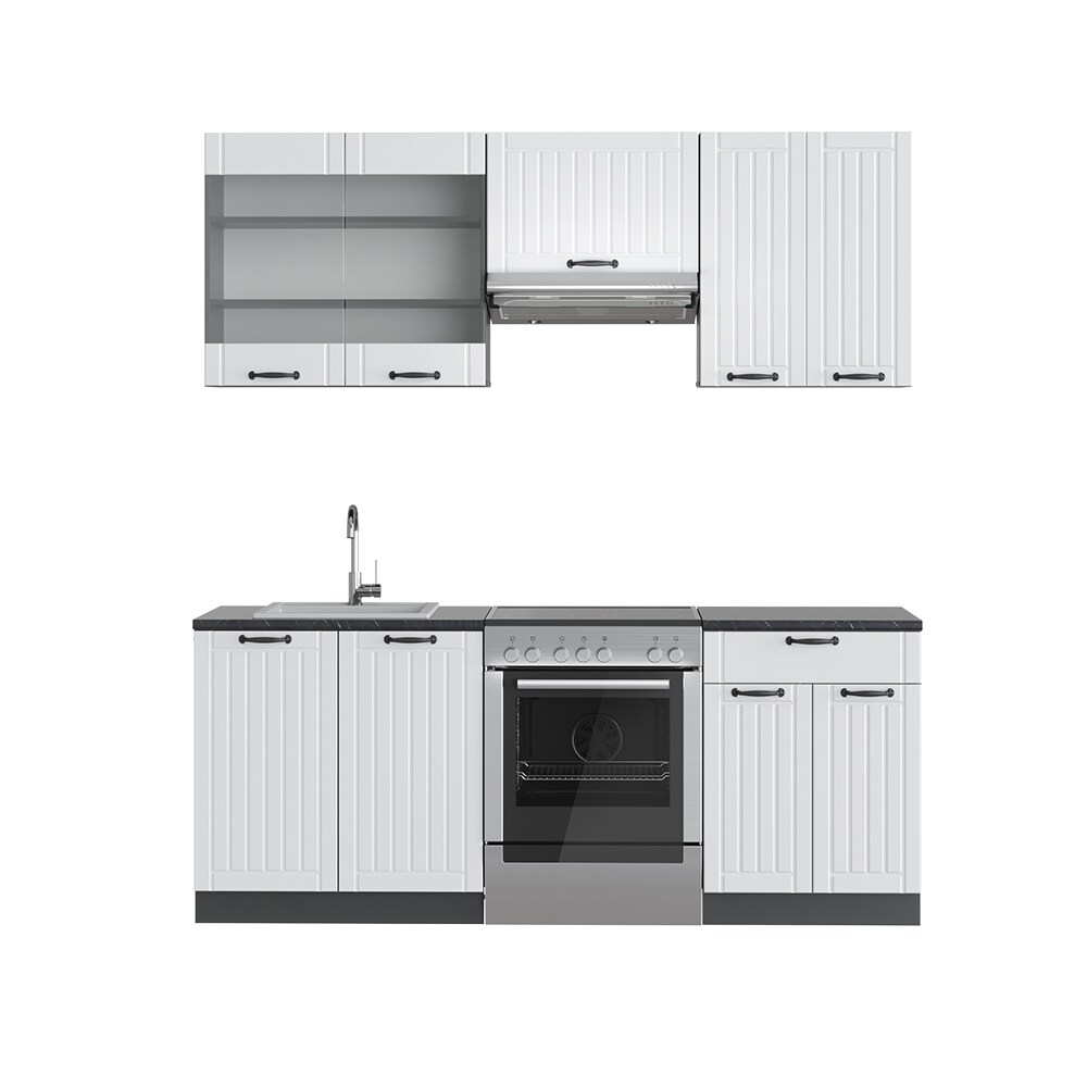 Vicco Küche Fame-Line 200 cm Küchenzeile Landhaus Küchenblock Einbau Anthrazit