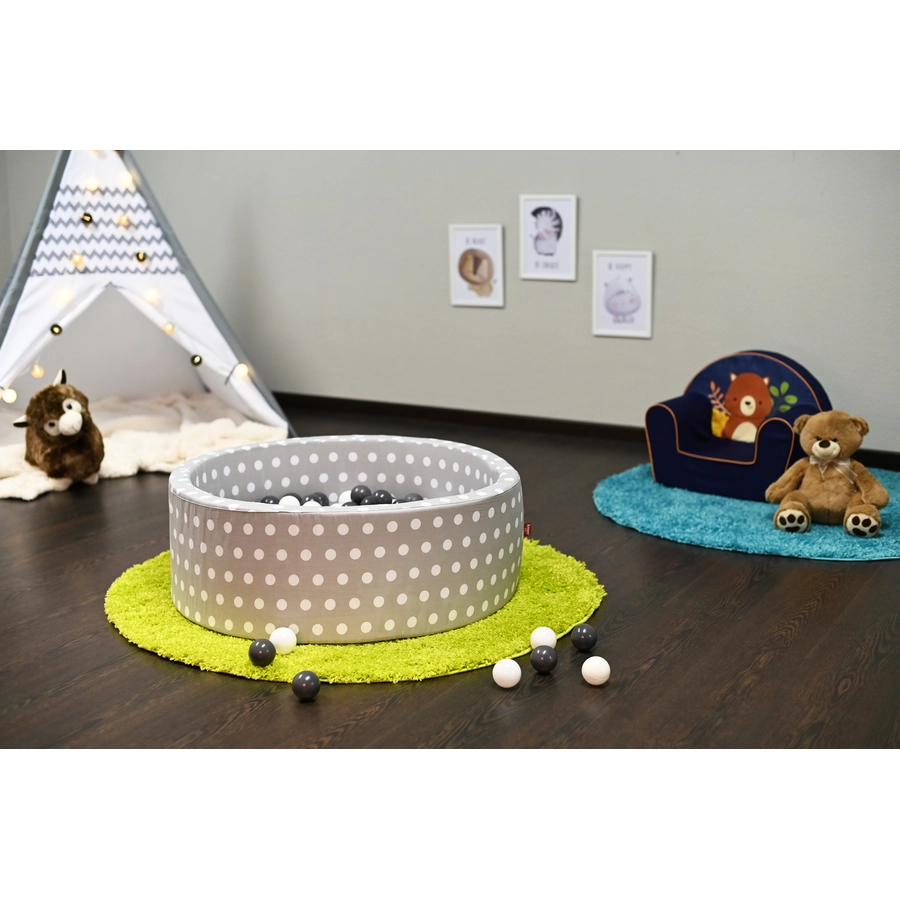 knorr toys® Bällebad soft - Grey white dots - 300 balls greycreme grau