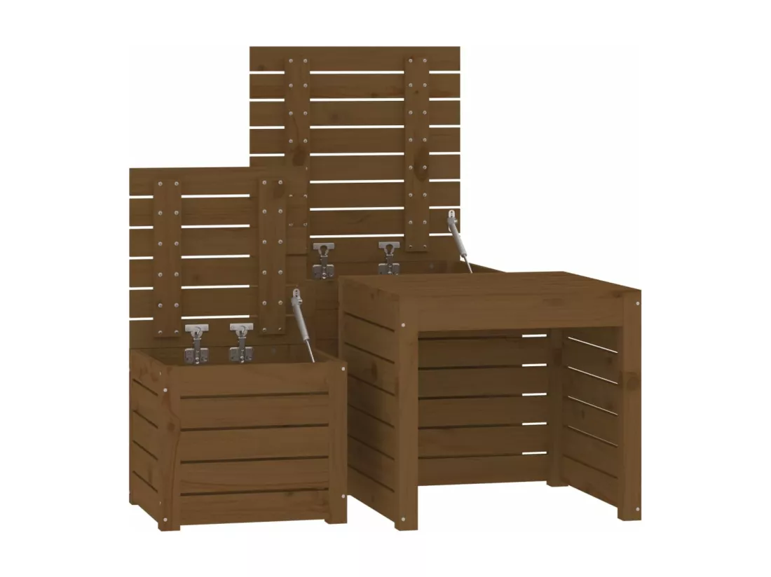 Ensemble de boîtes de jardin 3 pcs marron miel bois pin massif
