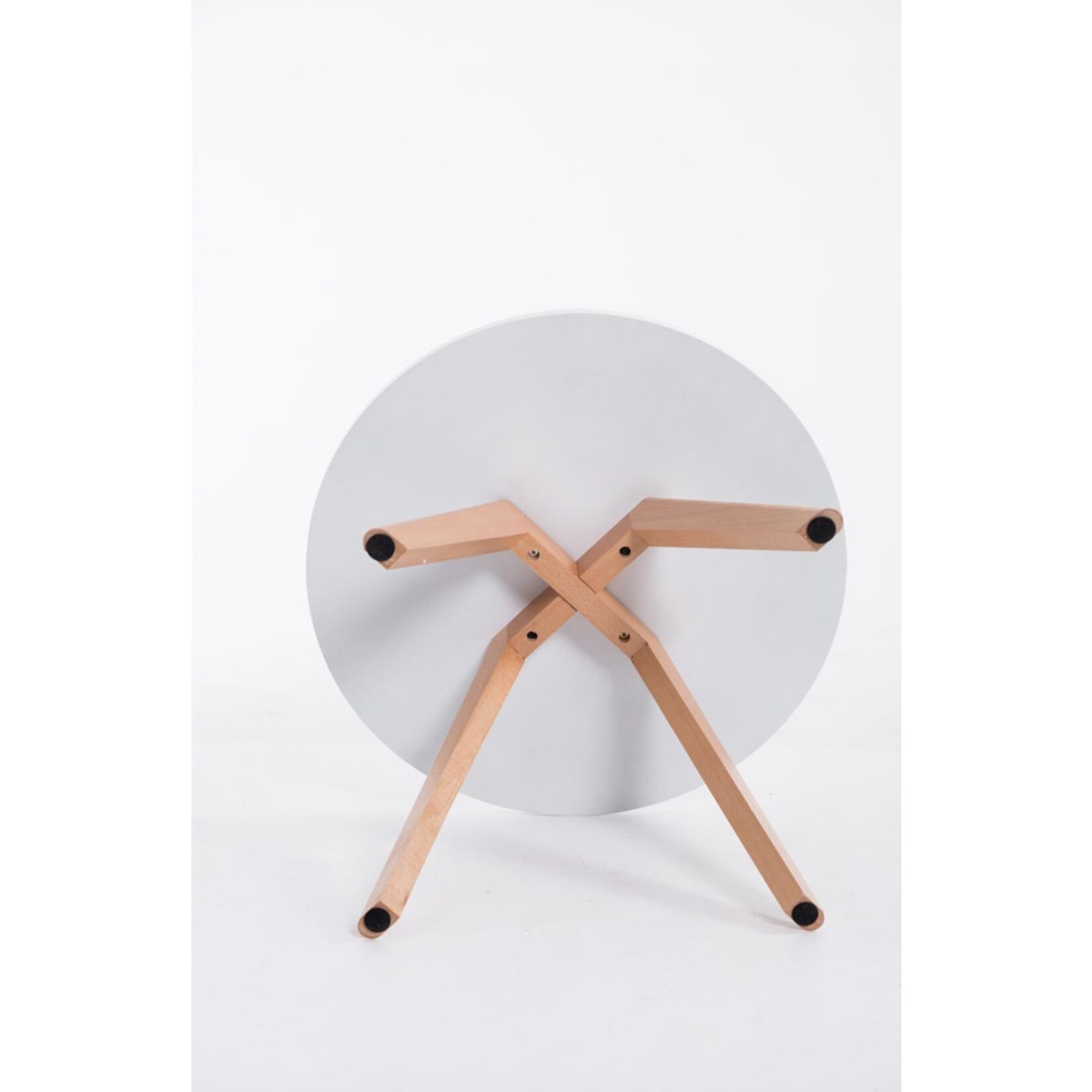 CLP Design-Beistelltisch EIRIK aus Holz I Runder Teetisch mit matt weißer Tischplatte I Kompakter Couchtisch mit Holzbeinen