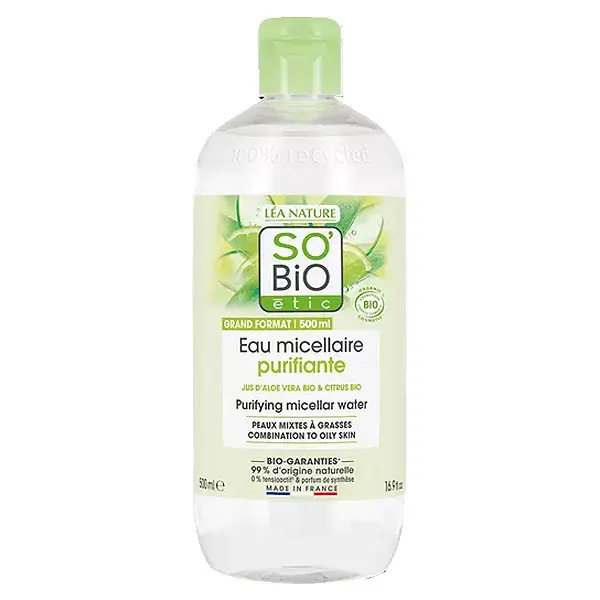 So'Bio Étic Hydra Aloe Vera Eau Micellaire Purifiante Jus d'Aloe Vera Bio 500ml