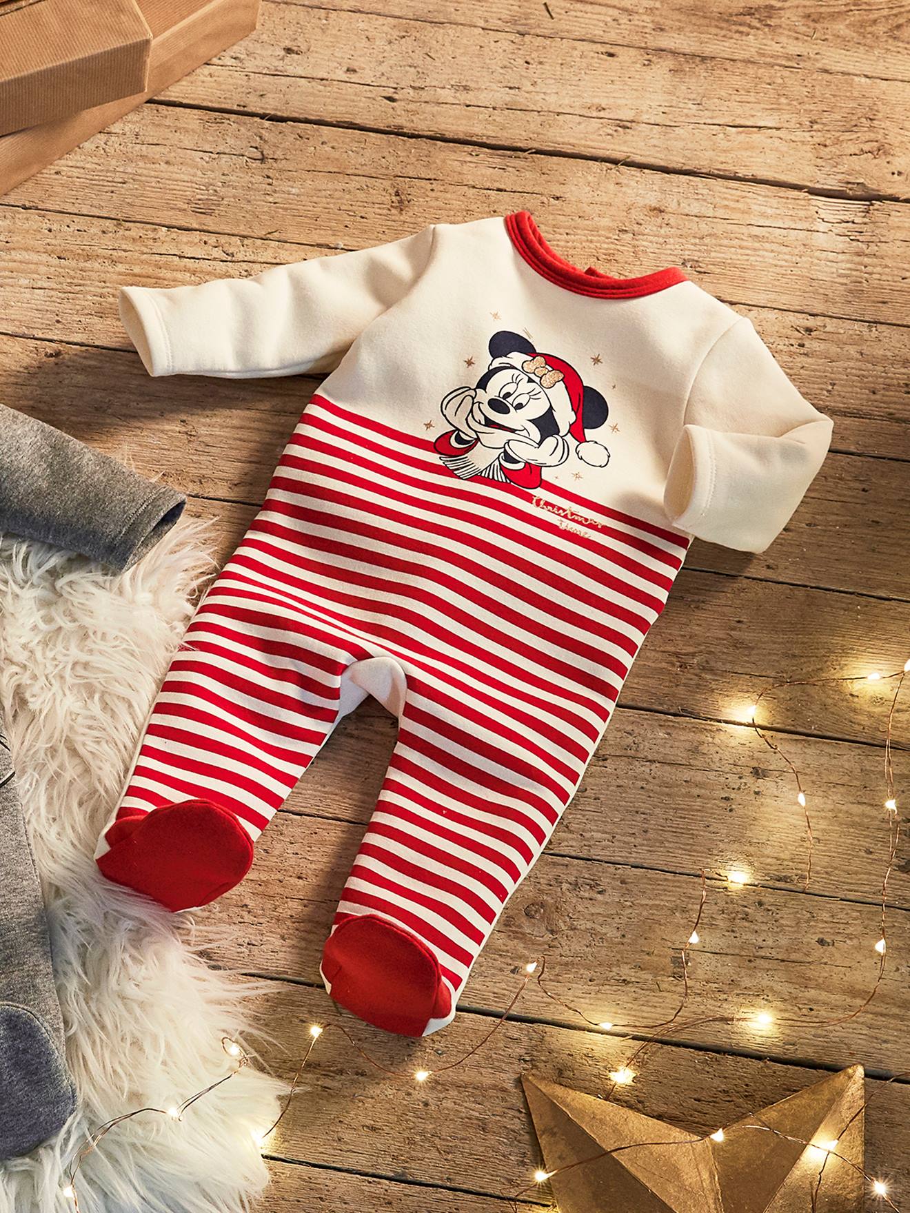 Pijama de Natal da Minnie da DS®, para bebê menina, branco claro liso com estampas.