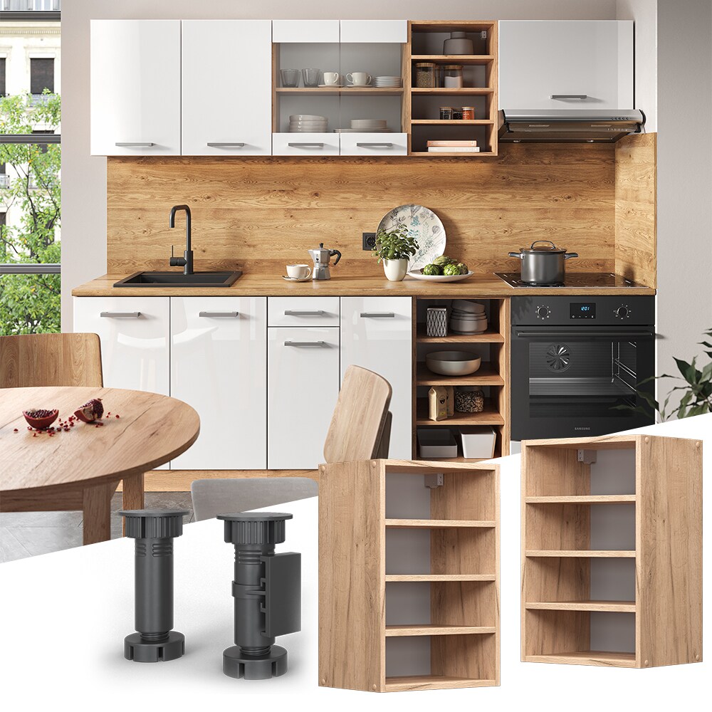 Vicco Regalhängeschrank Küchenschrank Küchenzeile R-Line 40 cm Eiche Fächer
