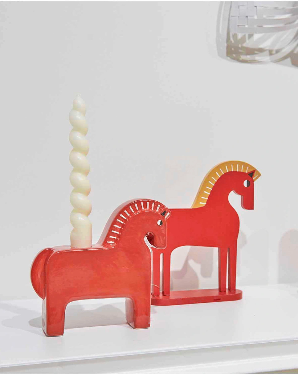 Keramik-Kerzenhalter PFERD in rot