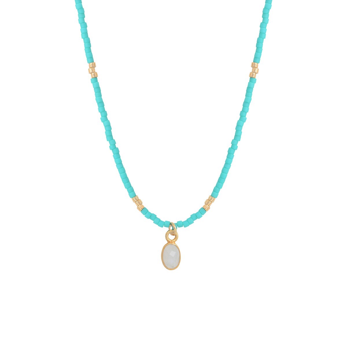 Collier perles miyuki vert pierre de lune LITTLE INDIA