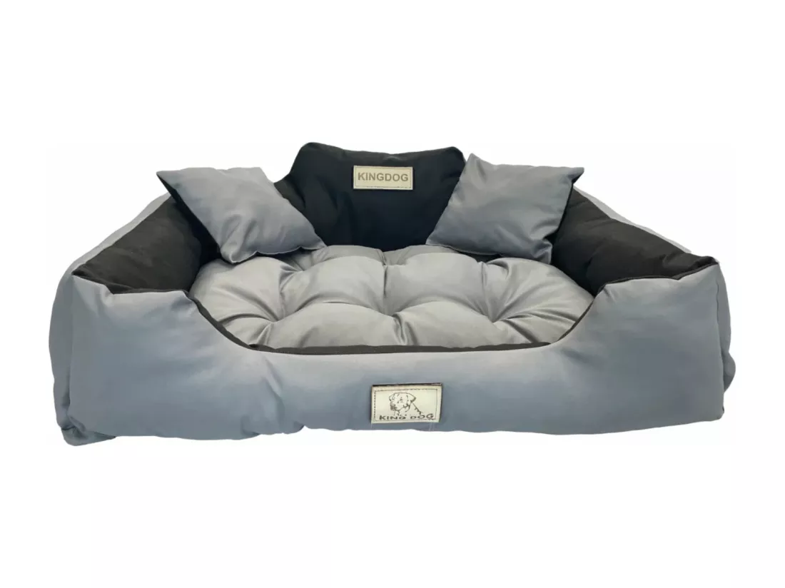 Lit KingDog Gris Foncé pour Chien ou Chat - Taille XL 115x95 avec Oreillers Inclus