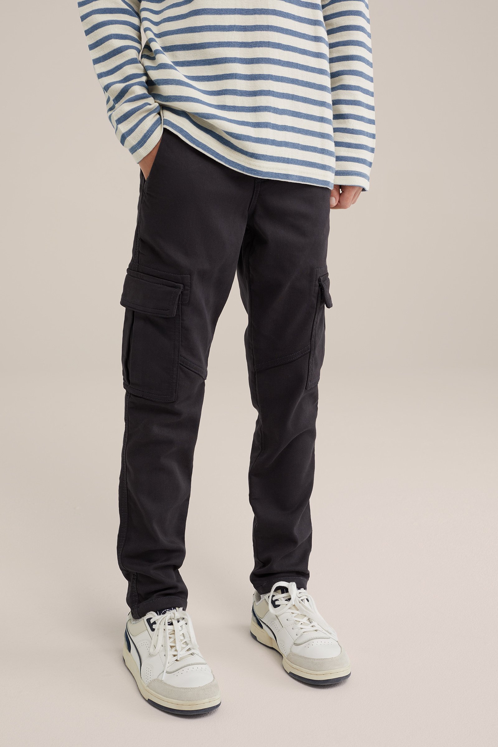 Jongens slim fit cargobroek WE Fashion Donkergrijs