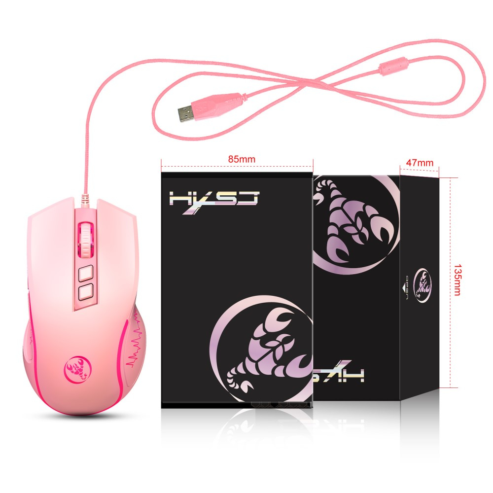 Optische kabelgebundene USB Gaming Maus 3600 DPI mit RGB Beleuchtung und 7 Tasten - Pink