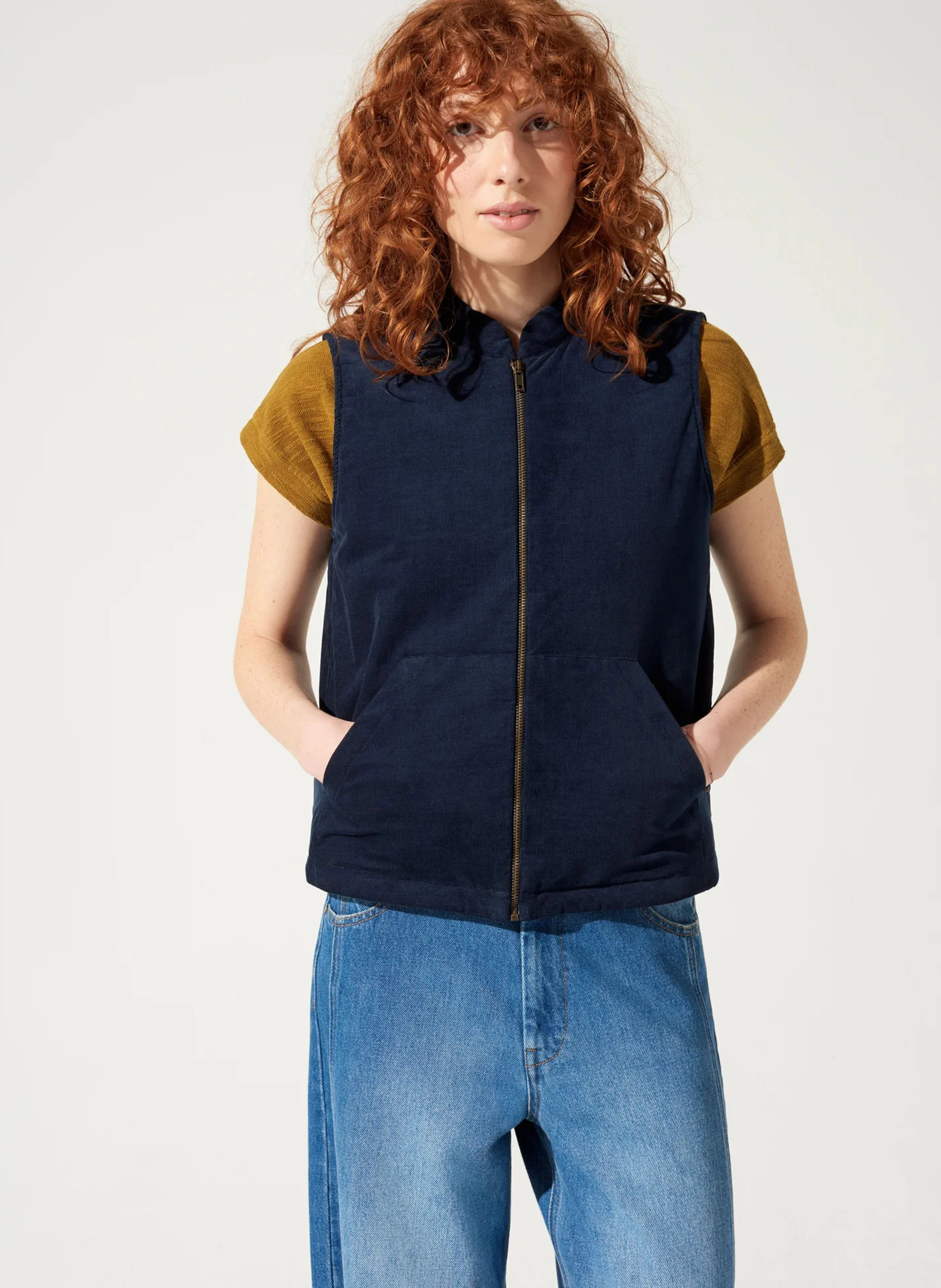 MILA - Blouson droit col teddy en coton mélangé | Bleu