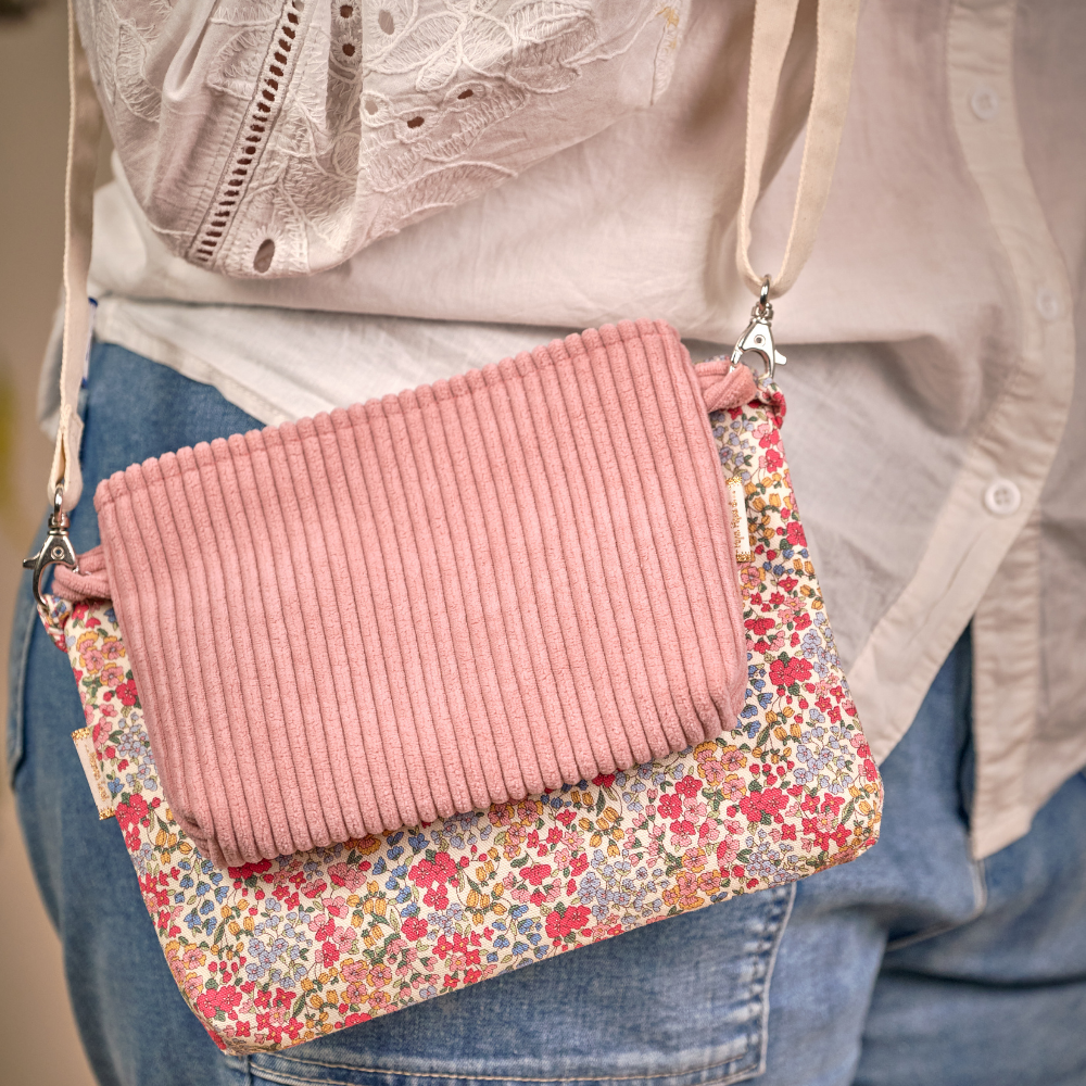 Mini Pochette Tissu Velours Côtelé Rose Blush
