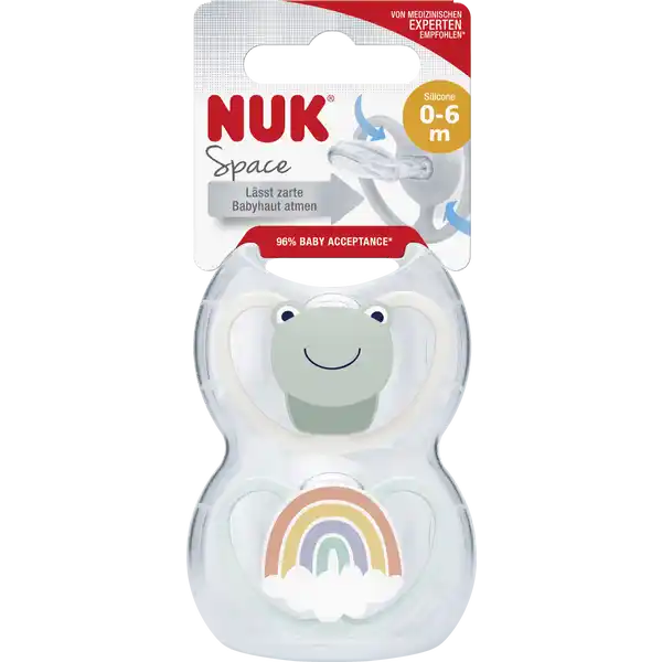Space Silikon-Schnuller, Frosch & Regenbogen, 0-6 Monate