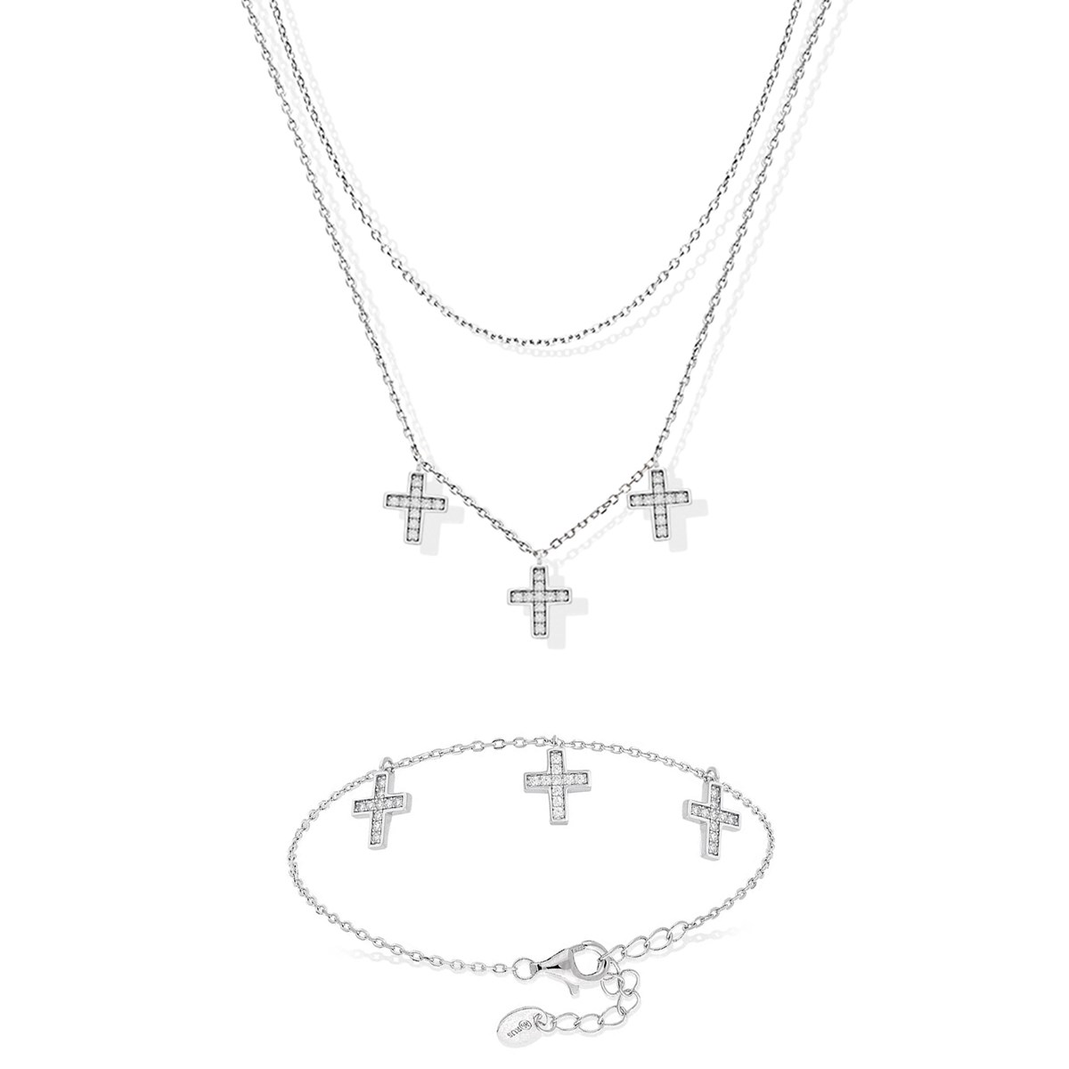 Parure Santa Collier Bracelet Croix En Argent Et Zirconium Blanc
