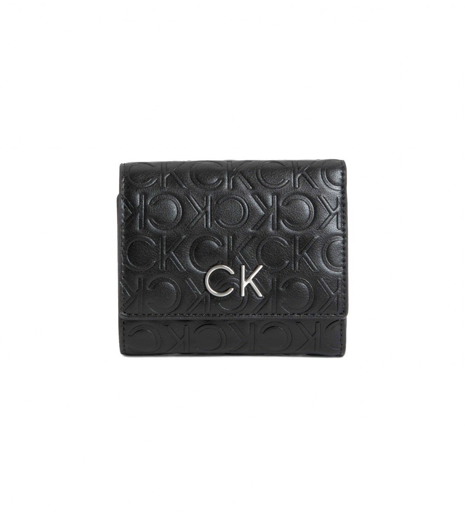 Carteira pequena dobrável Calvin Klein, preta.