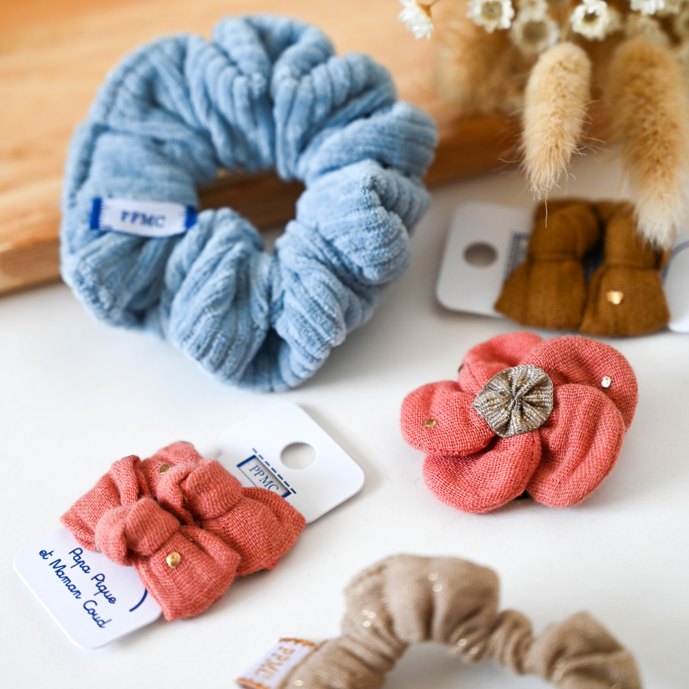 Barrettes Clic-Clac Petits Noeuds Gaze Pois Or Rose Blush