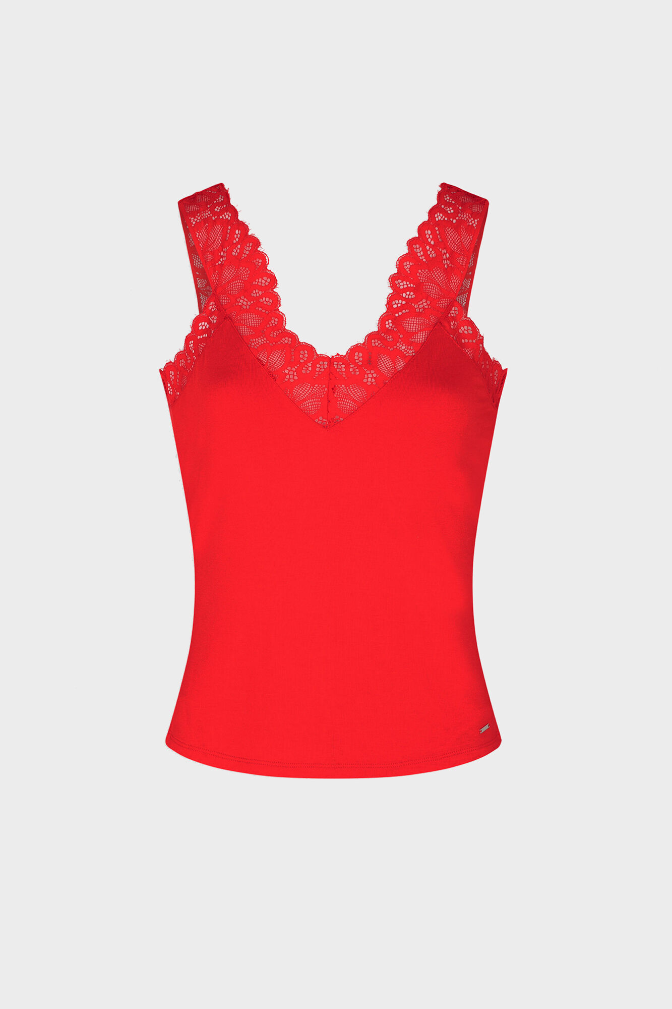 Top com alças largas e detalhes em renda - Vermelho