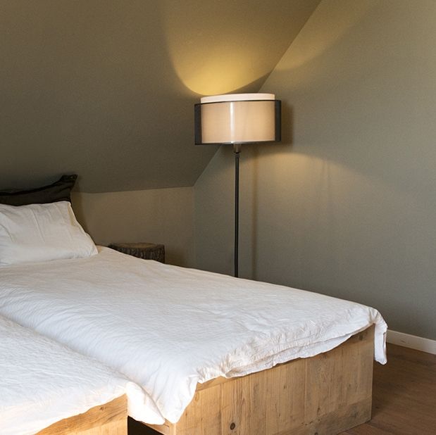 Vloerlamp zwart met zwart/witte kap 47 cm verstelbaar - Parte