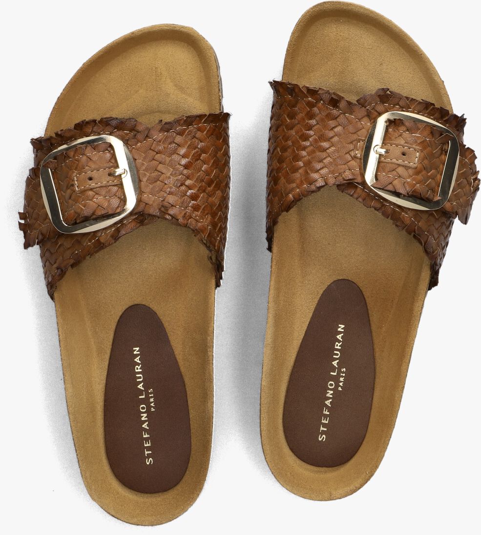 bruine stefano lauran slippers bio gevlochten 1 band slipper met gesp