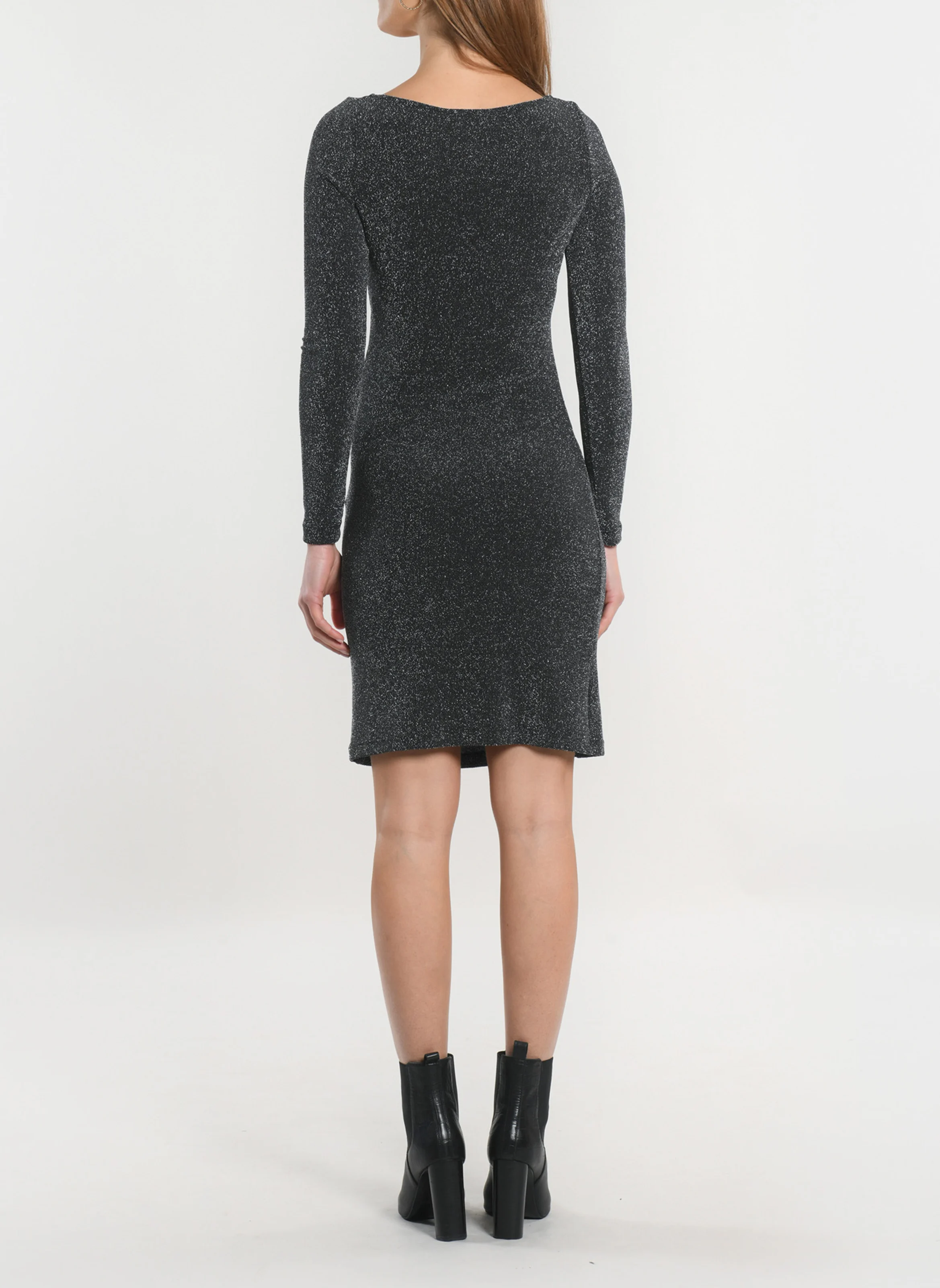 SAYA - Robe courte col rond scintillante | Gris