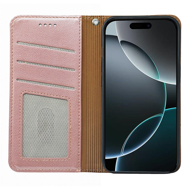 iPhone 16 Pro Max Leder Tasche Flip Cover Litchi Look (RFID Schutz) - Roségold